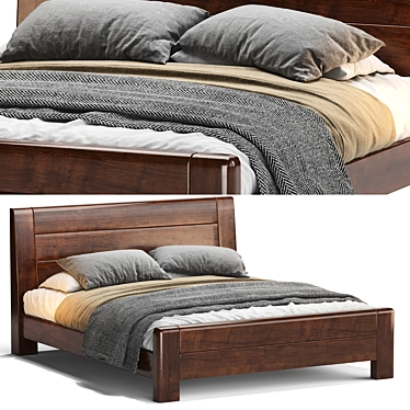 Scandinavian Espresso Wood Bed Frame 3D model image 1 