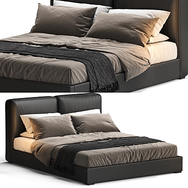 Black Upholstered Mid-Century Modern Bed