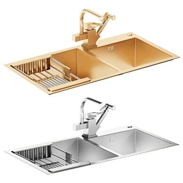 Rectangular Sink with Drainer Basket 3D model image 1 