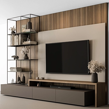  Rustic Wood TV Wall Unit 3D model image 1 