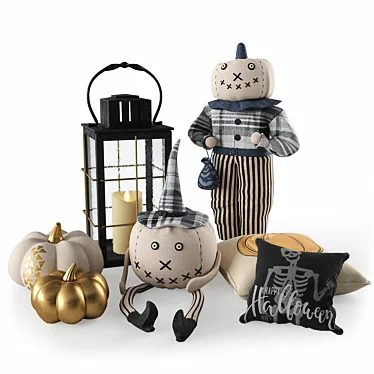 Halloween Decor Set: Lantern, Pillows 3D model image 1 