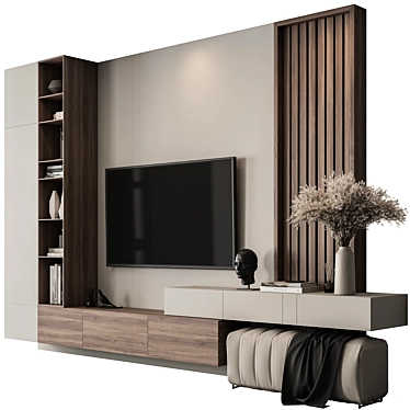 Modern Wood Concrete TV Wall 3D model image 1 