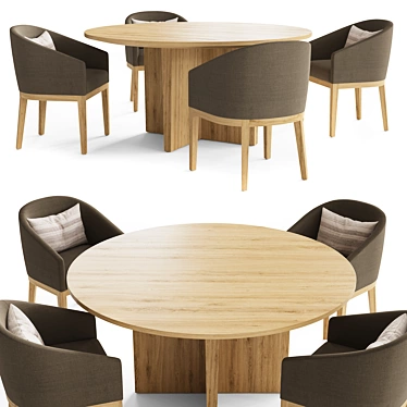 Oak Dining Set with Chairs 3D model image 1 