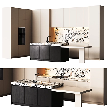 Sleek Modern Kitchen with Marble 3D model image 1 