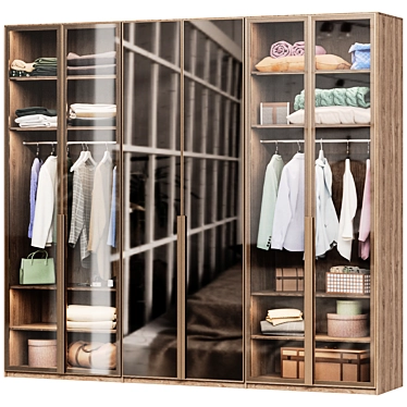 Modern Wardrobe with Glass Doors & Mirror 3D model image 1 