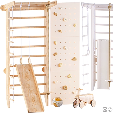 Kid's Wooden Climbing Wall Set 3D model image 1 