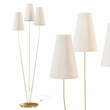 Amaya Triple Floor Lamp Brass and Rattan 3D model image 1 