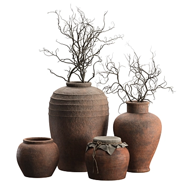 Handcrafted Rustic Vases with Curly Branches 3D model image 1 