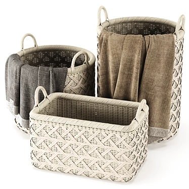 Chic Rattan Basket Collection 3D model image 1 