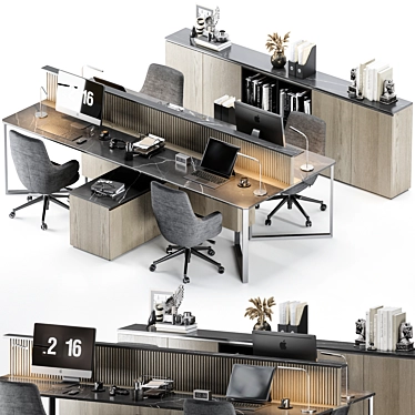 Modern Employee Office Furniture Set 3D model image 1 