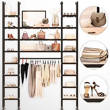 Modern Beige Wardrobe Loft Shelving 3D model image 1 