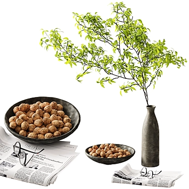 Modern Walnut Branch Decor Set 3D model image 1 