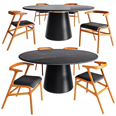 Mid-Century Leather Dining Set 3D model image 1 