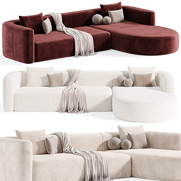 Plush Velvet Acanva Sectional Sofa 3D model image 1 