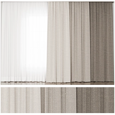 Jacquard Curtain Set: 3 Colors 3D model image 1 