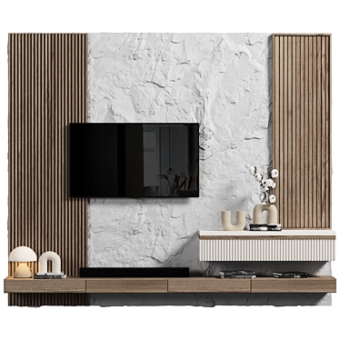 Sleek Wood 4K TV Wall 3D model image 1 