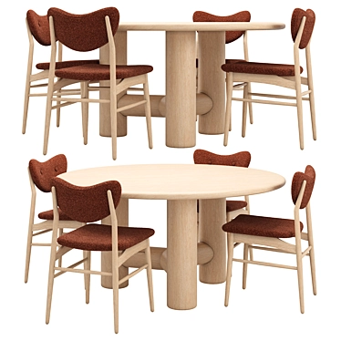 Oak Wood Cerused Dining Set 3D model image 1 