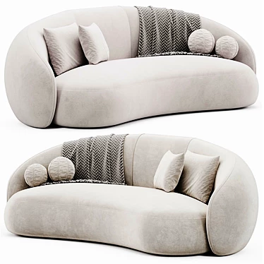 Modern Velvet Three-Seater Sofa 3D model image 1 