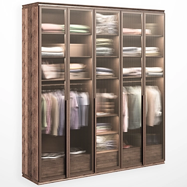 Modern Wardrobe with Ribbed Glass Doors 3D model image 1 