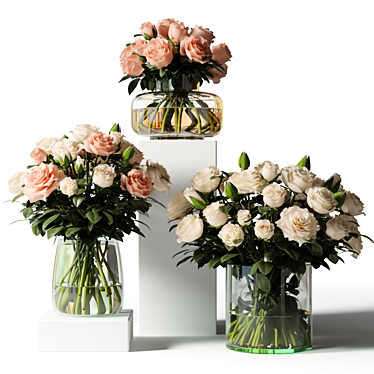 Glass Vase Roses Bouquet 3D model image 1 