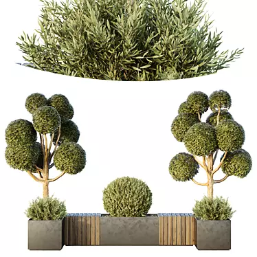 Urban Green Plant Bench Collection 3D model image 1 