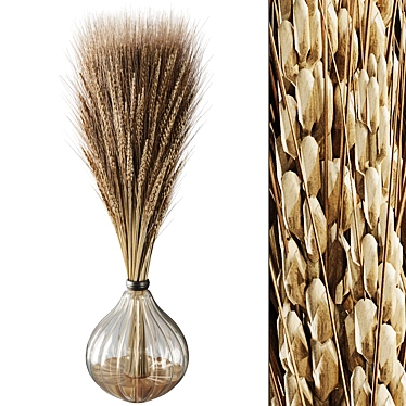 Dried Wheat Glass Vase Decor 3D model image 1 