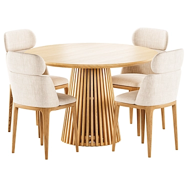 Modern Round Teak Dining Set 3D model image 1 