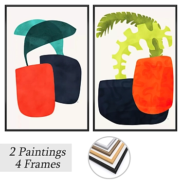 Abstract Art Set with Frames 3D model image 1 