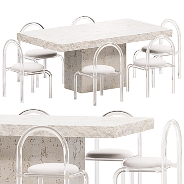 Modern Stone Table Acrylic Chairs 3D model image 1 