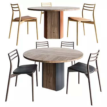 Modern Wood Table & Chair 3D model image 1 