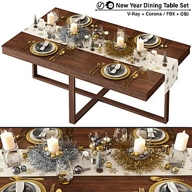 Elegant New Year Dining Set 3D model image 1 