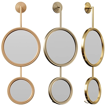 Gold Double Circle Wall Mirror 3D model image 1 