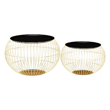 Elegant Black and Gold Basket Tables 3D model image 1 