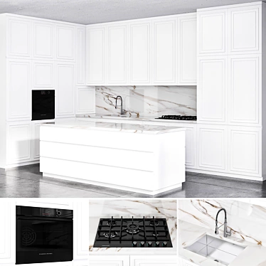 Neoclassic Kitchen with Fisher & Paykel Appliances 3D model image 1 