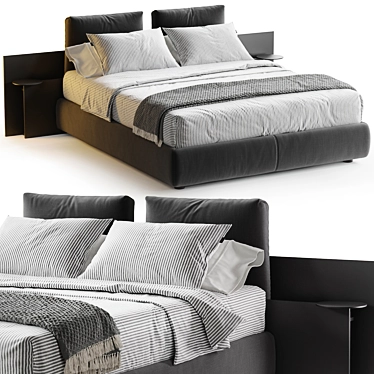 Sleek Fabric Bed with Lighting 3D model image 1 