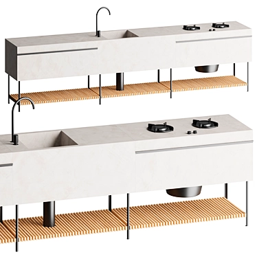  Triple Sink Top with Cooktops 3D model image 1 