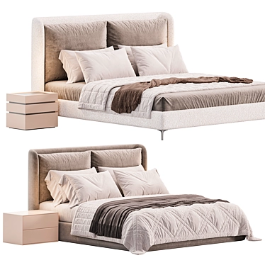 Beige Leather Modern Bed 3D model image 1 