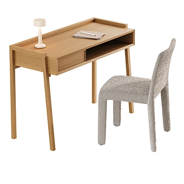 Sleek Oak Desk Set 3D model image 1 