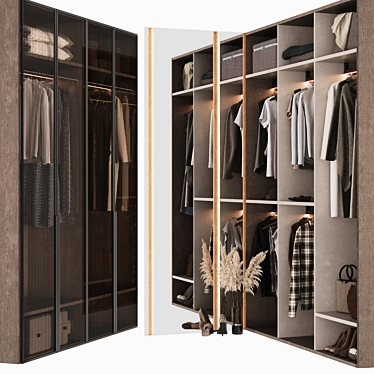 Modern P-Shaped Wardrobe Set 3D model image 1 