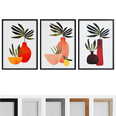 Modern Plant Art Picture Frame Set 3D model image 1 