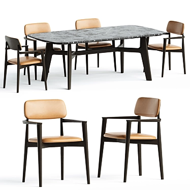 Sleek Curve Table Chair Set 3D model image 1 