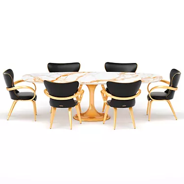 Elegant Dining Set Apriori Calacatta Gold 3D model image 1 