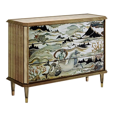 Hand-Painted Poseidon Credenza 3D model image 1 