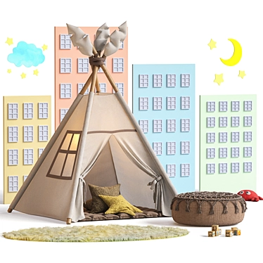 Cozy Wigwam Set with Décor 3D model image 1 