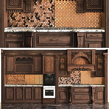 Luxury Wooden Kitchen Set 3D model image 1 