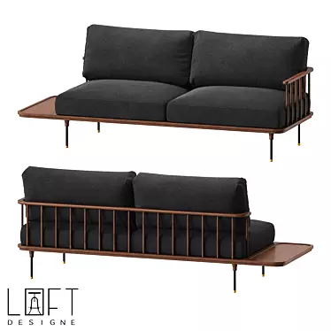 Modern Metal Wood Sofa 222cm 3D model image 1 