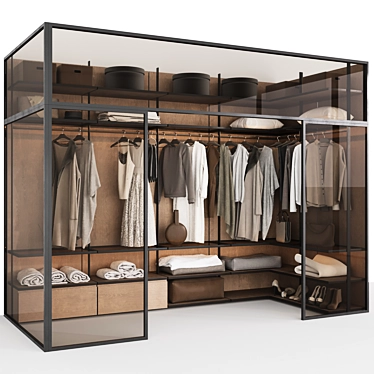 Modern G-Shaped Wardrobe Set 3D model image 1 