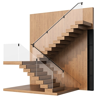 Contemporary Wood/Glass Stairs Design 3D model image 1 