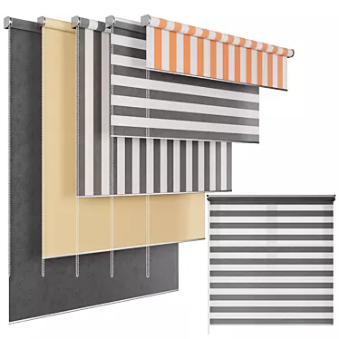 Roller Shades Set Varying Positions 3D model image 1 