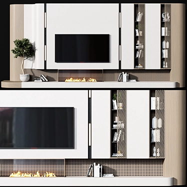 Modern TV Zone with Shelves 3D model image 1 